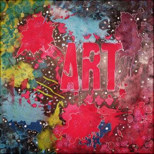 "ART-treu", 40x40, Acrylfarbe, Acrylstifte, Acrylspray, Glitzerfarbe und Streuglitzer auf schwarzer Leinwand , Preis auf Anfrage.